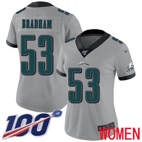 Women Philadelphia Eagles #53 Nigel Bradham Limited Silver Inverted Legend NFL Jersey 100th Season Football->women nfl jersey->Women Jersey